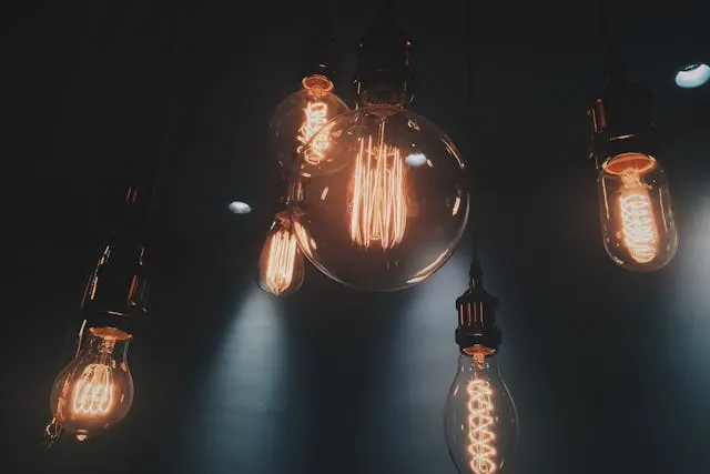 Warm string lights glowing in the dark